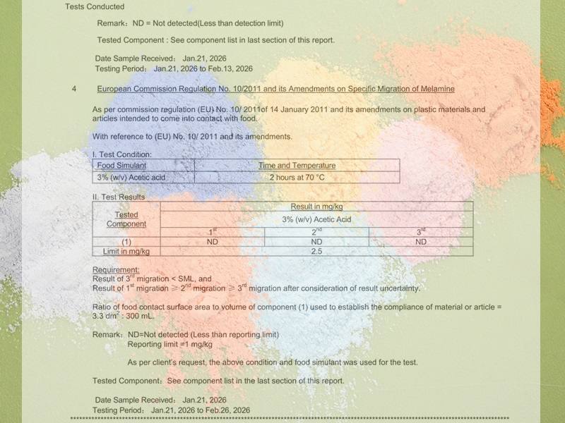 Huafu Chemicals melamine raw material powder test result